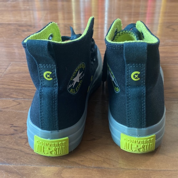 Converse High-Top Sneakers - Black and Neon Green - Picture 3 of 7